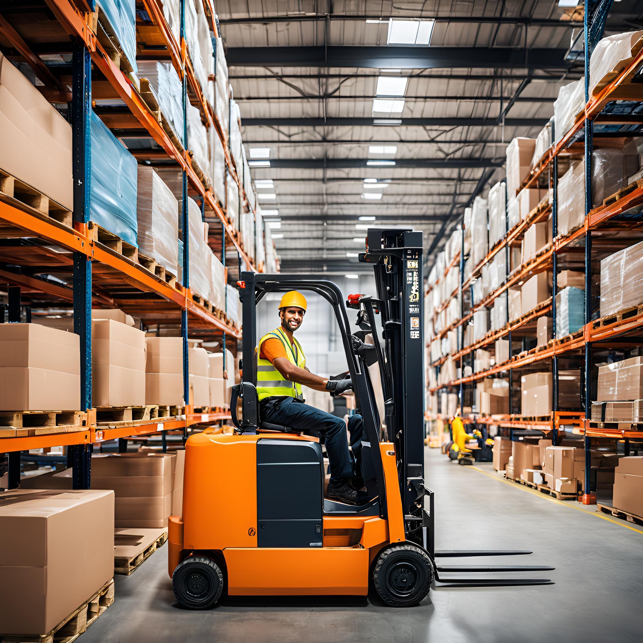 Forklift in warehouse